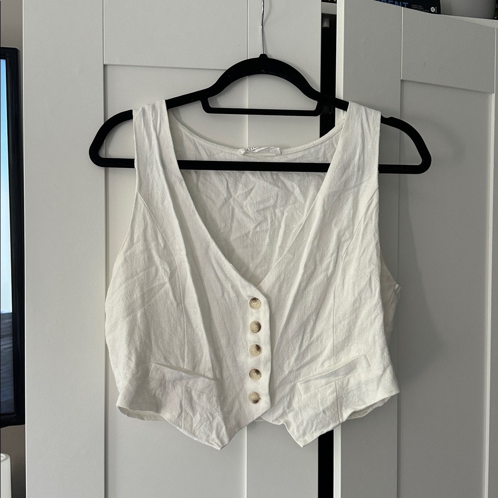 12th Tribe Ivory Linen Button-Up Blouse